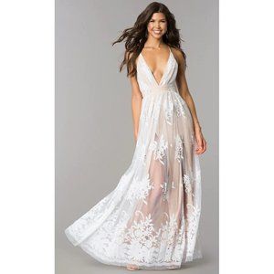 Here Comes the Bride White Velvet Flower Overlay Maxi Dress Ever After Open Back